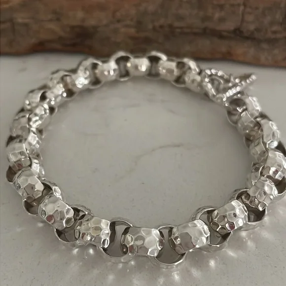 Silpada Hammered Sterling Silver Rolo Link Bracelet B1610 - Picture 2 of 11